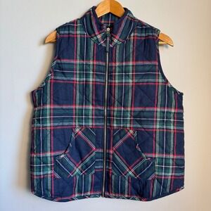 Mudpie Women's Quilted Plaid Vest Sleeveless‎ Jacket Lined Pockets Size Large